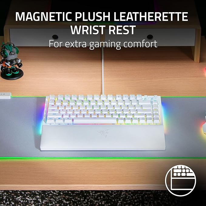 Razer BlackWidow V4 75% Mechanical Gaming Keyboard: Hot-swappable Design - Compact &amp Durable - Orange Tactile Switches - Chroma RGB - MF Roller &amp Media Keys - Comfortable Wrist Rest - White (R