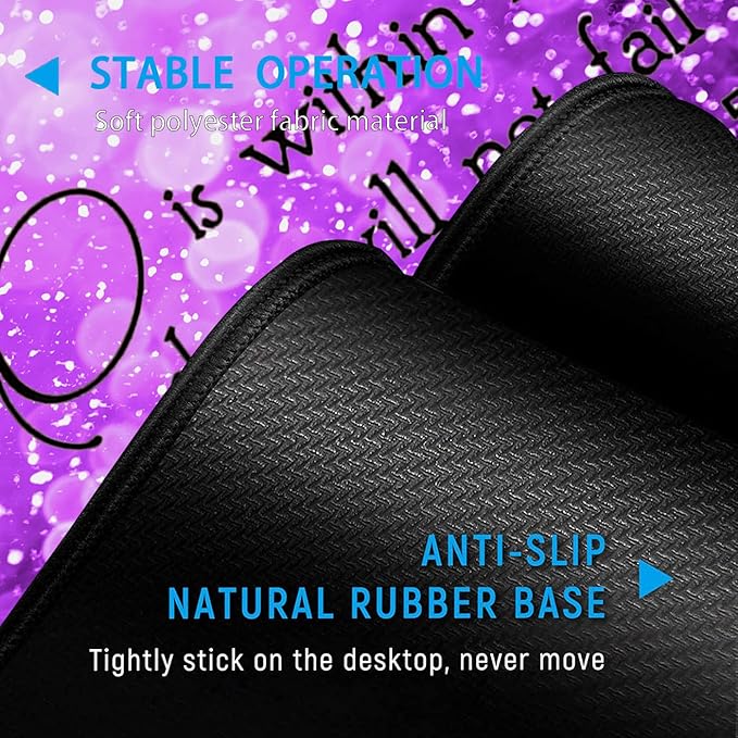 Gaming Mouse PadLarge Mouse Pad with Stitched EdgeNon-Slip Base Office Desk Pad Ergonomic Keyboard Wrist Rest SetWaterproof Writing PadPsalm 46:5 Purple Glitter Pattern Extended XXL Desk Mat