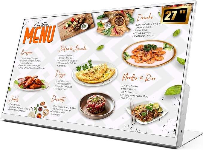 27 Inch Desktop Digital Menu Board HD Digital Signage Retail Store Payment Kiosk Commercial Display Advertising Screen Android with HDMI in Electronic menu display for Milk Tea Shop/Restaurant