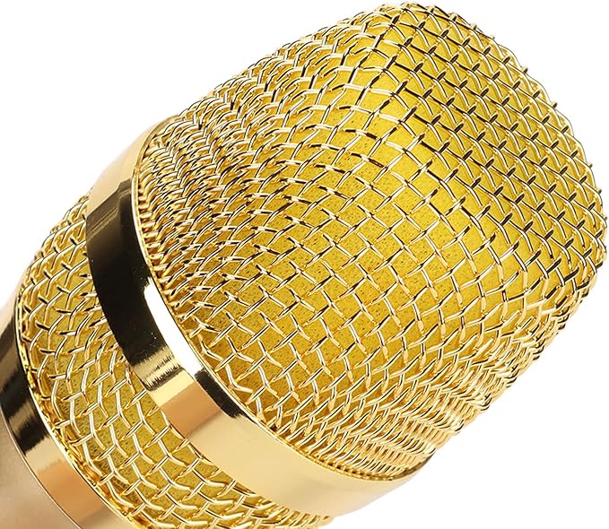 W ireless Microphone Dynamic Mic System Cordless Handheld Mic System with Long Distance UHF Receiver and A Live Sound Card for Karaoke Speech Wedding Church PA System (Gold)