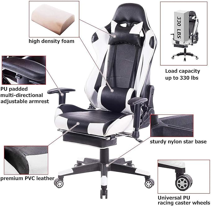 Home Ergonomic Office Chair Ergonomic Computer Chair with Adjustable Height Gaming Chair High Back Adjustable Swivel Video Game Chair with Footrest and Headrest