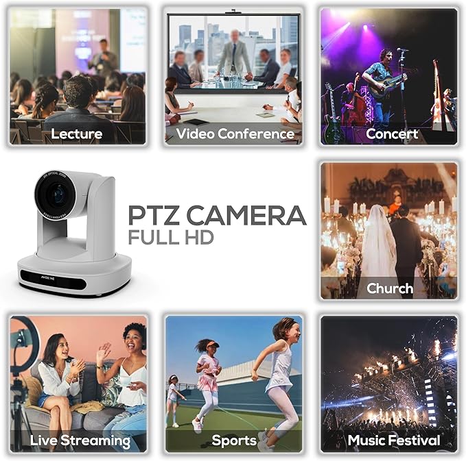 30x Optical Zoom PTZ Camera (White) HDMI/SDI/IP Video Outputs 1080P HD for Church Services Education Healthcare &amp Live Streaming