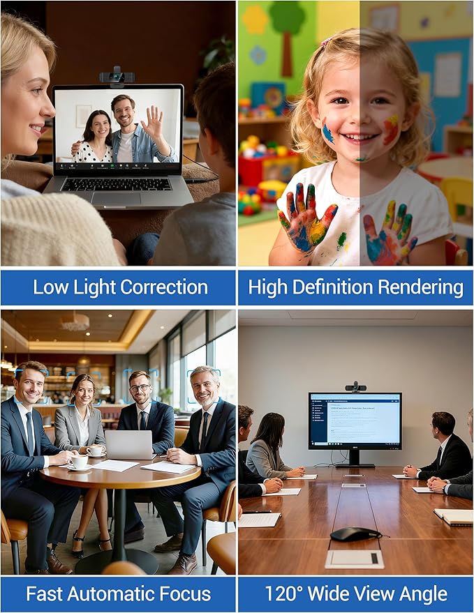 RUWBY Webcam with Built-in Microphone and Rotatable Tripod 1080P Video and Wide Angle Camera Privacy Cover (4K | 30fps | Type-C Cable | Detachable Tripod)