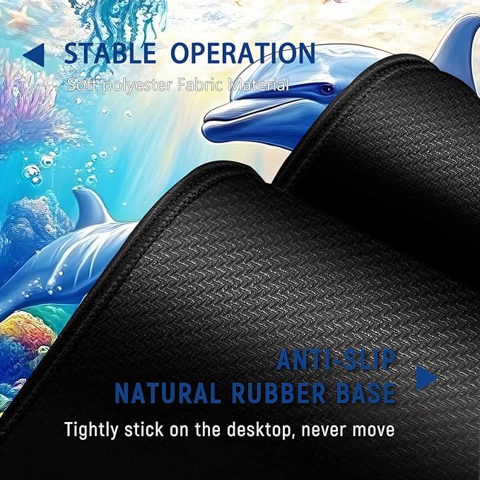 Large Mouse Pad + Keyboard Wrist Rest Set Extended Gaming Mousepad (31.5X11.8 inch) with Non-Slip Rubber Ergonomics Memory Foam Mouse Wrist Rest Support Underwater World Dolphin XXL Desk Pad