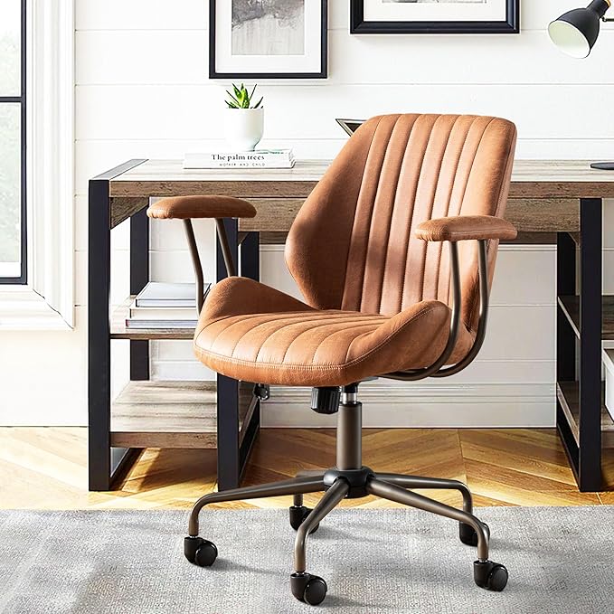 High Back Office ChairModern Swivel Office ChairBrown Suede Fabric Gaming ChairHeight Adjustable Home Office Desk Chair with Lumbar Support