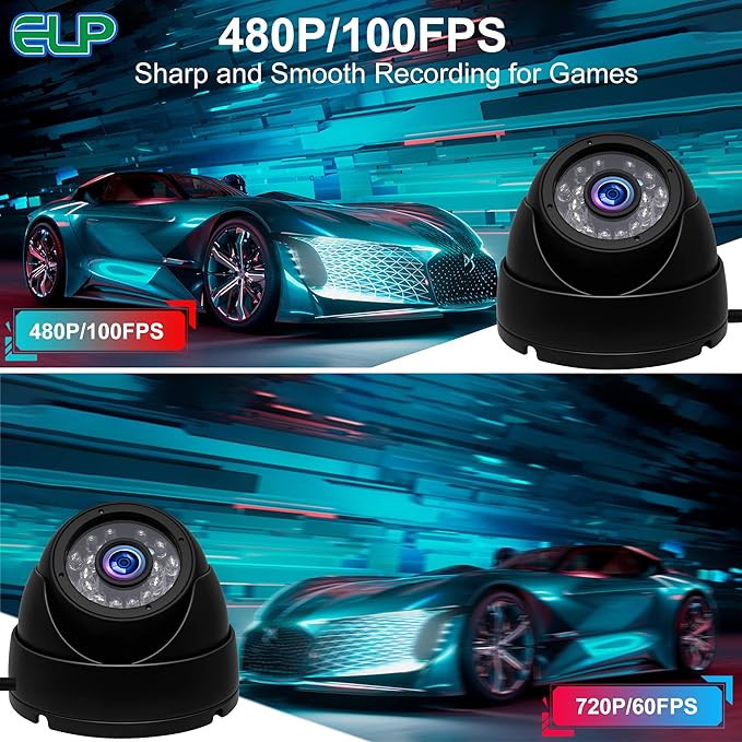 ELP 3.6mm 1080P Dome Camera with IR LED Night Vision HD Webcam Infrared PC Camera with Metal Case Waterproof Outdoor USB Security Camera CCTV Home Surveillance System 30/60/120fps Auto IR Camera