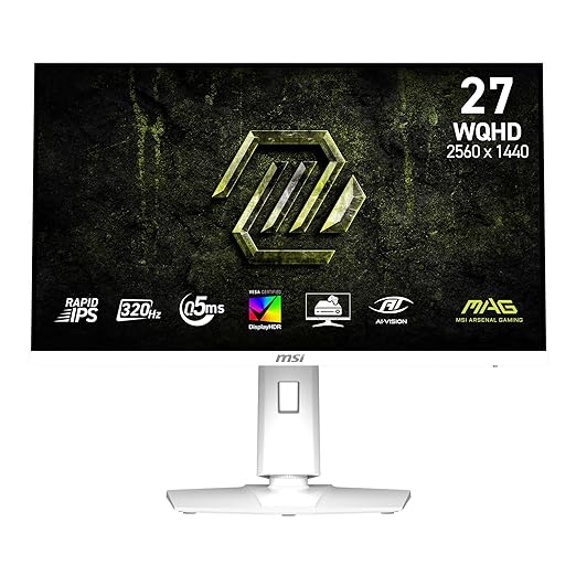 msi MAG 274QRFW X32 27-inch 2560 x 1440 (QHD) Gaming Monitor 320Hz Adaptive Sync HDR Ready HDMI VGA Port VESA Mountable Tilt 4-Side Slim Bezel 0.5ms White