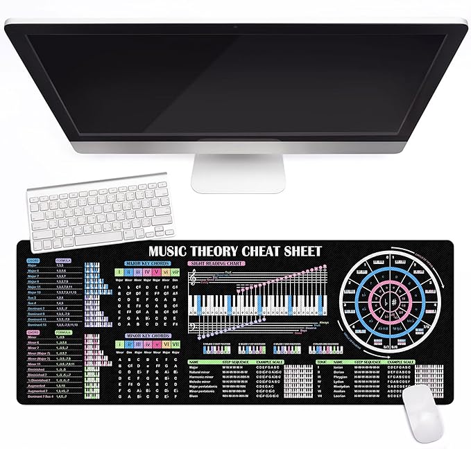 Piano Music Theory Mouse Mat – All-in-One Cheat Sheet for Beginners Students &amp Music Creators Essential Computer Accessories for Study Work and Reference Purposes NVA