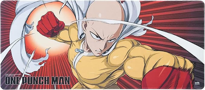 Grupo Erik One Punch Man Saitama XXL Mouse Mat - Desk Pad - 31.5 x 13.78 Non-Slip Rubber Base Mouse Pad Gaming Mouse Pad Keyboard Mouse Mat - One Punch Man Manga