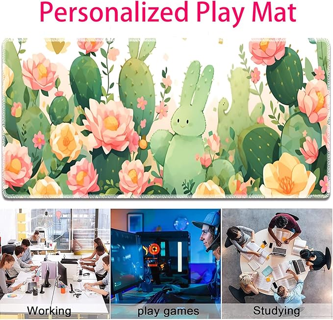 Large Gaming Mouse Pad + Mouse Wrist Rest Pad + Coaster Combination 31.5 x 11.8 Durable Non-Slip Extension Table Mat Suitable for Office and Home Cactus