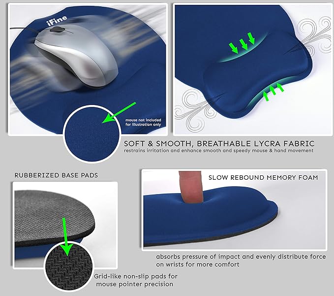 iFine Upgrade Enlarged Superfine Fibre Soft Smooth Memory Foam Ergonomic Mouse Pad &amp Keyboard Wrist Rest for Desktop Laptop Mac Gaming Office School or Home for Stress Free Typing (Blue Two Sets)