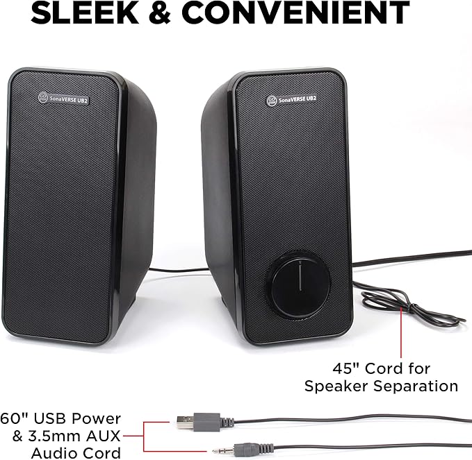 GOgroove Computer Speakers for Desktop and Laptop - USB Speakers for Desktop Computer with Loud and Clear 2-Way Drivers for 32W of Power and Bass Built-in Headphone &amp AUX Input Ports LED Volume