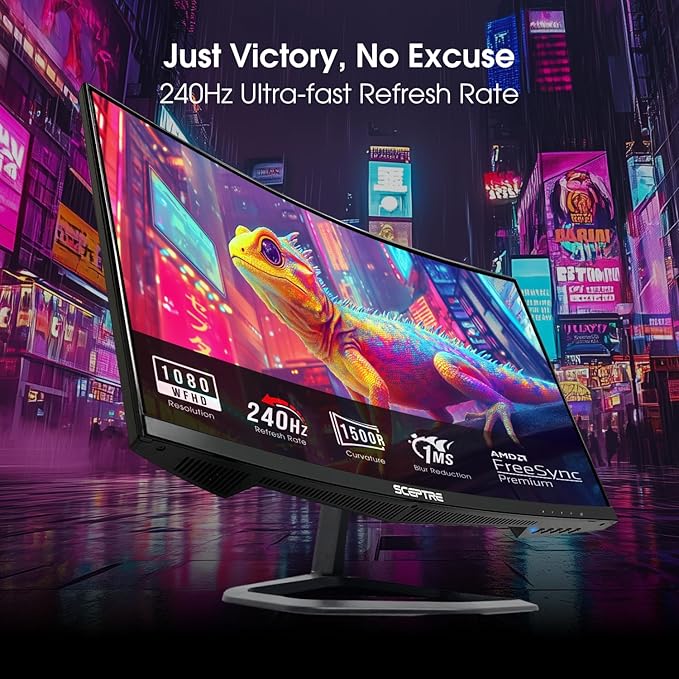 Sceptre New Curved 24.5-inch Gaming Monitor up to 240Hz 1080p R1500 1ms DisplayPort x2 HDMI x2 Blue Light Shift Build-in Speakers Machine Black 2025 (C255B-FWT240 Series)