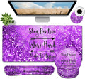 Large Mouse Pad Ergonomic Mouse Pad with Wrist Rest and Keyboard Wrist Rest 4 in 1 Set 31.5 x11.8 inch Extended Desk Pad for Home Office Work Hard Quotes Purple Gradient Gilt XXL Gaming Mouse Mat