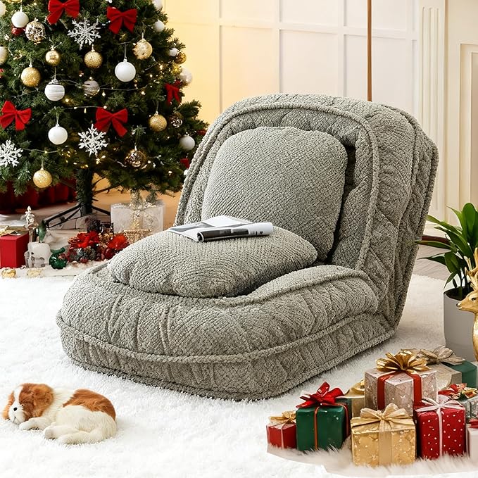 Floor Chair with Back Support Folding Sofa Chair with 5 Adjustable Position Plush Floor Gaming Chair Meditation Chair for Lazy Boys Human Dog Bed for Living Room Bedroom Lounge Green