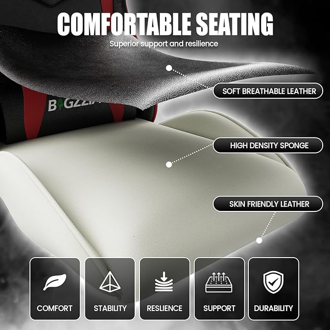 Bigzzia Gaming Chair Computer Game Chair with Lumbar Support Comfortable Video Game Chairs for Adults Kids Racing Style Gamer Chair with 360°-Swivel Seat and Headrest （Red）