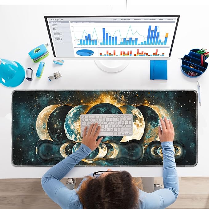 Keyboard Wrist Rest SetMemory Foam Wrist Support Mouse Pad31.5x11.8 Desk Mat for Comfortable Typing &amp Pain ReliefNon-Slip Base for Office &amp Home Use - Moon Phases
