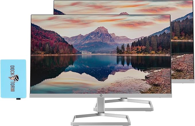 HP 22 IPS 1080P FreeSync Monitor Bundle with Docztorm Dock 22 inch IPS (1920 x 1080) Display HDMI VGA Adjustable Tilt Ideal for Home &amp Business Black &amp Silver 2 Pack