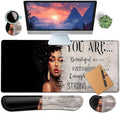 Large Gaming Mouse Pad+ Keyboard Wrist Rest Set Ergonomics Memory Foam Mouse Mat Wrist Rest Support Waterproof Extended Mousepad 31.5x11.8in African American Women Black Girl Black Desk Pad