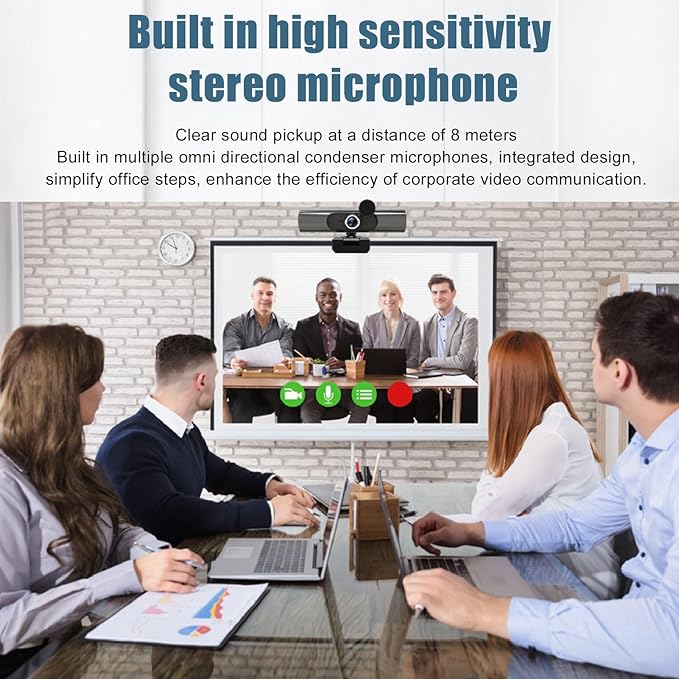 2K 30fps Webcam with Dual Noise Reduction Microphones Light Color Calibration Wide Angle View Plug and Play - Clear Imaging for Video Conference