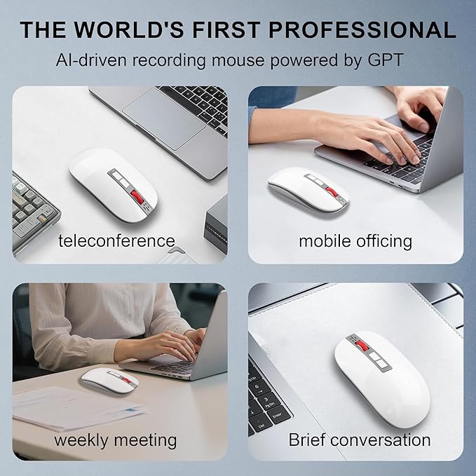 AI Smart Voice Mouse 2-Mode Bluetooth and 2.4G Wireless with Real-Time Translation &amp Document to Excel Conversion Ergonomic Office Mouse for Laptop PC Mac Business Professionals