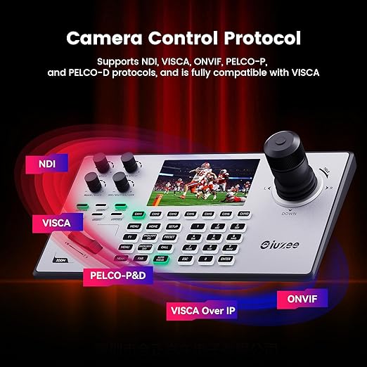 iuZee NDI PTZ Camera Controller Real-time 5-Inch LCD Screen Preview Support PoE Powered IP Controller Keyboard with 4D Joystick for Church Live Streaming Events etc. NDI License Included