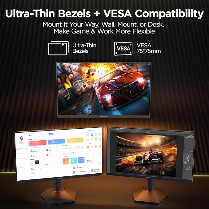 KOORUI G2511E 24.5 Inch Gaming Monitor 320Hz 1ms Fast IPS PC Monitor FHD 1080P HDR 400 95% DCI-P3 Color Gamut Adaptive Sync Compatible Ergonomic Stand HDMI 2.0 &amp DP 1.4 Black