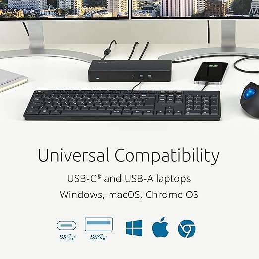 Kensington SD4781P USB-C &amp USB-A DisplayLink Docking Station Dual 4K Display 2xHDMI 2xDisplayPort with 100W Power Delivery for Mac M1/M2/M3/M4 Windows and Chrome (K33603NA)