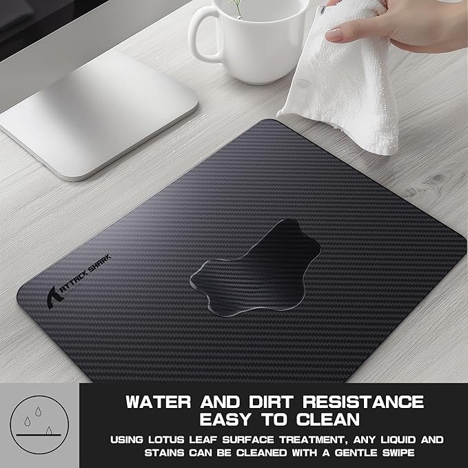 ATTACK SHARK CM04 Carbon Fiber Gaming Mouse PadEsports Mouse Mat G240Durable Non-Slip Natural Rubber BaseHigh Temperature Resistant &amp Waterproof Desk Mat for Gamer/Desktop/Office/Home(360x280mm