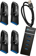 SanDisk 64GB Ultra Dual Drive Go (SDDDC3-064G-G46) 2-in-1 USB Type-A &amp Type-C Flash Drive - 4 Pack Bundle with (1) Everything But Stromboli 4 Port USB 3.0 Hub