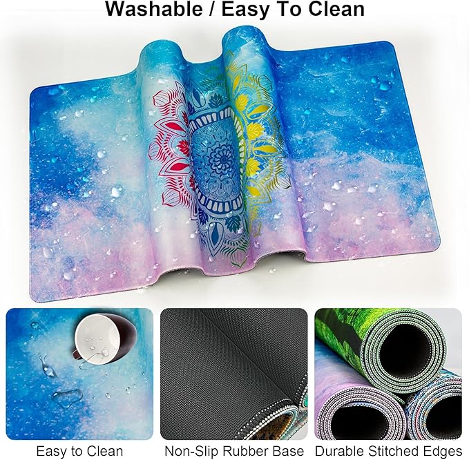 Keyboard Wrist Rest + Mouse Pad with Wrist Support + Desk Mat + Coaster 4 in 1 Set XXL Large Gaming Mousepad Cute Ergonomic Mouse Pads for Desk Computer Laptop Office Decor-Star Mandala