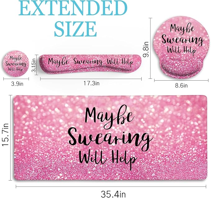 Pink Mouse Pad Set Ergonomic Mouse Pad with Wrist Rest Keyboard Wrist Support Large Desk Matt for Desktop Gaming Mousepad Cup Coaster Set Cute Pink Office Desk Accessories Decor Supplies