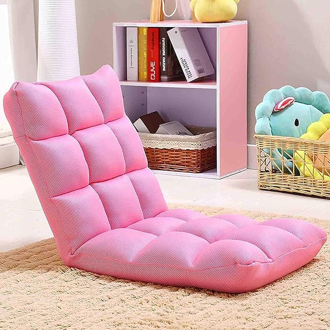 Foldable Floor Chair with Back Support All-in-One Comfort Cushion for Reading Gaming Sofa Chair - Portable Floor Lounger Available in 6 Colours (Color : Pink)