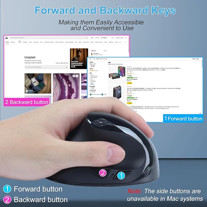 CHUYI Left-Handed Mouse Ergonomic Vertical Rechargeable Wireless Mouse 6 Buttons Optical and Portable Wireless Office Mice with USB Receiver for PC Computer Laptop (Black)