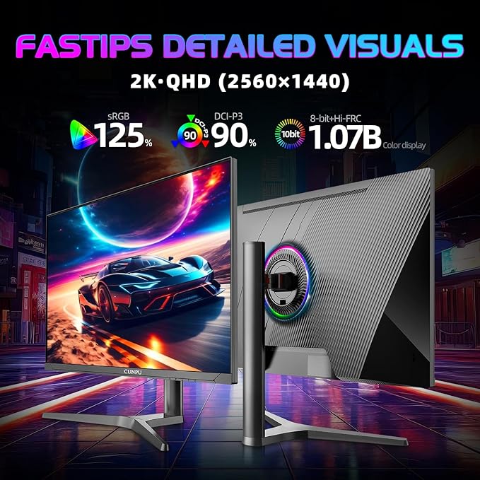 32 Inch Gaming Monitor QHD (2560 x 1440) 2K IPS Panel 165Hz 1ms GTG sRGB 100%Freesync HDR10 VESA MountableDisplayport HDMI Height/Tilt/Swivel/Pivot Adjustment PC Monitor for Gamers