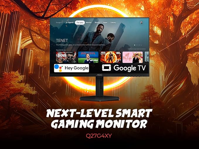 AOC Gaming Q27G4XY 27 Smart Gaming Monitor - QHD 2560x1440 180Hz VA Panel Google Smart OS USB-C 65W PD AMD FreeSync G-SYNC Compatible Built in Speakers