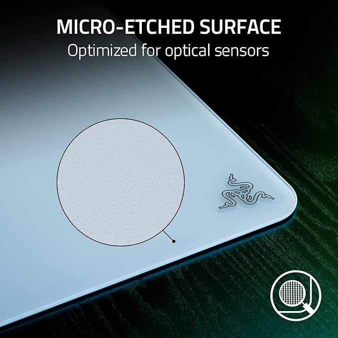 Razer Atlas Tempered Glass Gaming Mouse Mat: Ultra-Smooth Micro-Etched Surface - Dirt and Scratch-Resistant - Anti-Slip Base - Quiet Mouse Movements - White