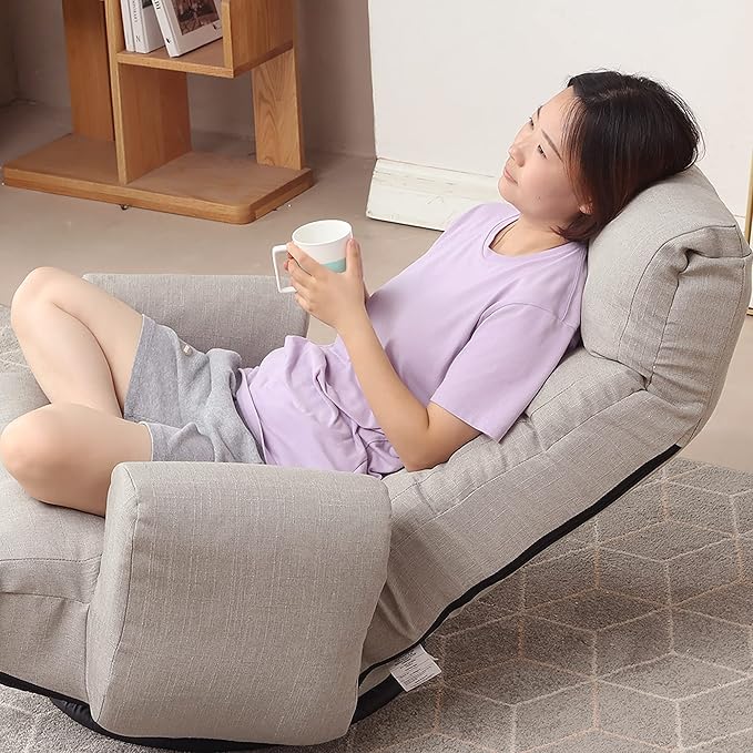 Yoglad Japanese Style Chaise Lounge Sofa 360-Degree Swivel Chair Floor Gaming Chair Lazy Sofa for Reading Game Meditating 3 Adjustable Positions with Comfortable Backrest (Gray)