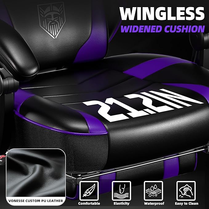 Vonesse Gaming Chair Big and Tall Gaming Chair with Footrest and Massage Gaming Chairs for Adults with Lumbar Support Ergonomic High Back Computer Chair with Pocket Spring Cushion (Purple/Black)