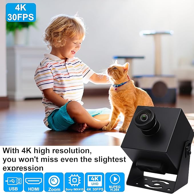 MMlove HDMI USB Camera 4K 30FPS H.264 Webcam USB2.0/HDMI Simultaneous Output 2X Digital Zoom 80° Wide Angle PC Streaming Web Camera for 3D Printer Linux Windows Android Mac Raspberry Pi