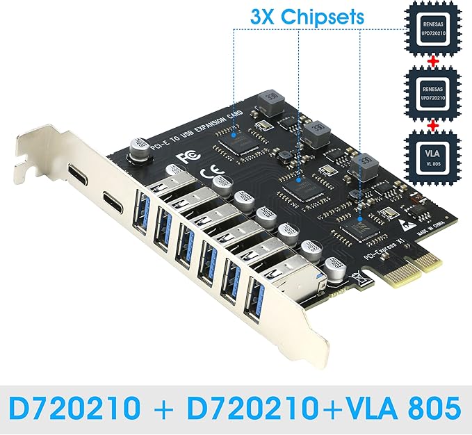USB 3.0 PCIe Card RIITOP PCI-e to 2Port USB C + 6 Port USB 3.0 Internal Expansion Card 5Gbps