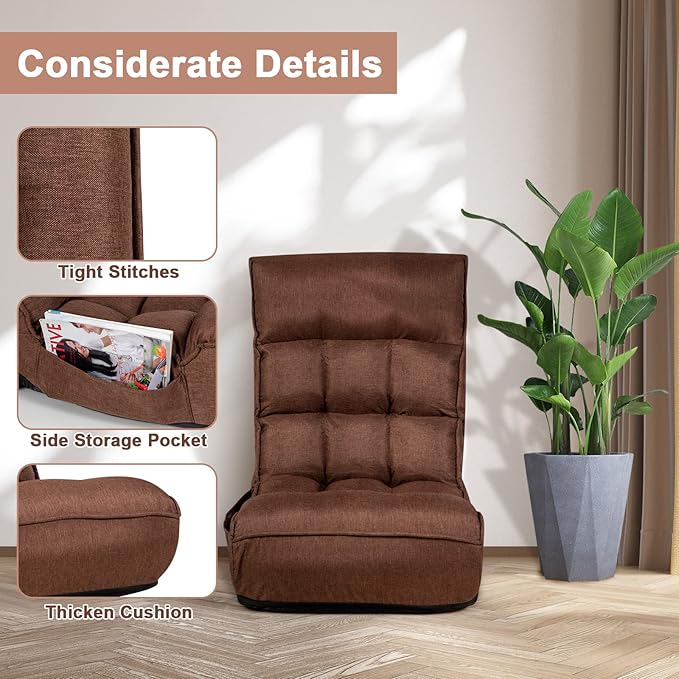 S AFSTAR Folding Floor Chair Floor Gaming Chair with 5-Position Adjustable Headrest &amp 4-Position Backrest Side Pocket &amp Thicken Cushion Padded Floor Seat Lazy Chair for Living Room Bedroom