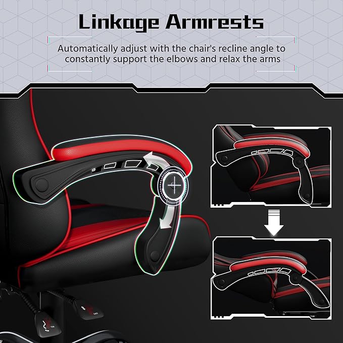 Yaheetech Gaming Chair Computer Office Chair with Headrest and Massage Lumbar Support Height Adjustable Ergonomic Chairs with Swivel Seat Black/Red