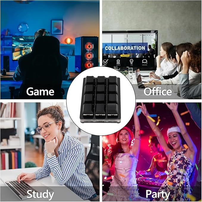 12 Key Mechanical Gaming Keyboard Red Switch USB Wired RGB Programmable Macro Keyboard with Knob Customizable Shortcuts Detachable Cable Hot Swappable Switches (Black)