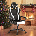 BLKMTY Gaming Chair Video Game Ergonomic Office Racing Computer PU Leather Chair - High Back Executive Task with Lumbar Support Headrest Swivel Chairs White