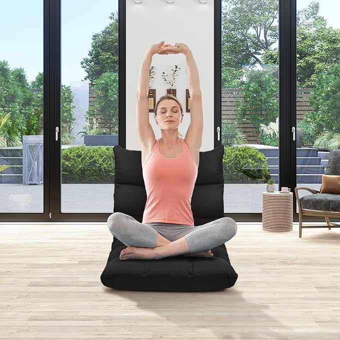 MAT EXPERT 14-Position Floor Chair Floor Gaming Chair w/Resilience Sponge Alloy Steel Frame Padded Bed Couch Recliner Floor Chair with Back Support for Reading Meditating (Dark)