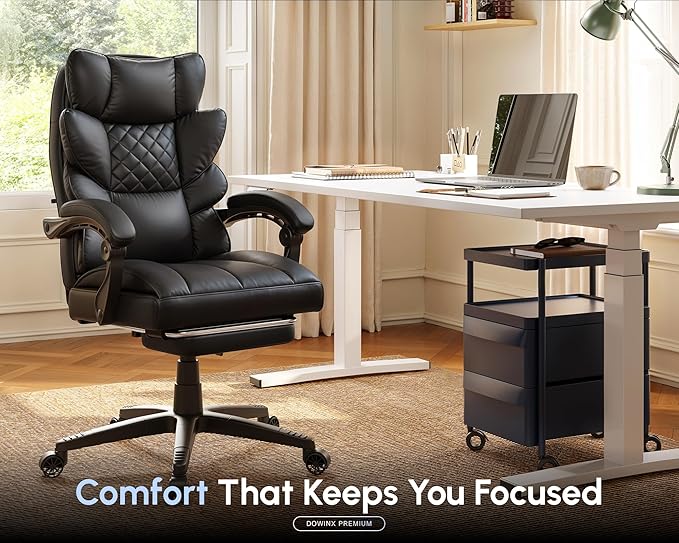 Dowinx Big and Tall Office Chair with Pocket Spring CushionHigh Back Computer Gaming Chairs with Linkage ArmrestsExecutive Desk Chairs with FootrestPU Leather-Black