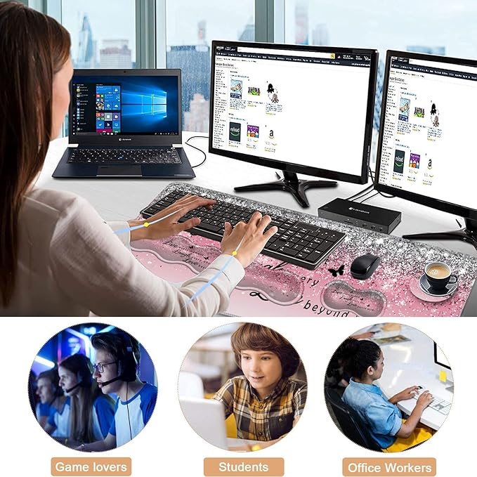 Keyboard Wrist Rest and Mouse Pad with Wrist Support Set Ergonomic CoasterMemory FoamEasy Typing Pain ReliefLarge XL Desk Mat 31.5x 11.8Pink Glitter Quote Live Love Laugh