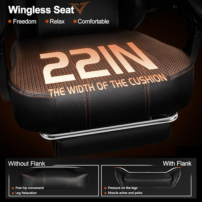 VITESSE Big and Tall Gaming Chair 400lb Weight Capacity with Footrest Ergonomic Video Game Chair for Adults with Oversized Headrest and Lumbar Pillow Computer Chair Gaming for Office (Black+Orange)
