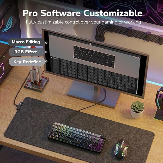 RK ROYAL KLUDGE R65 Wired Gaming Keyboard with Volume Knob 60% Percent RGB Backlit Mechanical Keyboard Side Printed PBT Keycaps QMK/VIA 66 Keys Hot Swappable Beige Switch Gradient Black